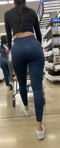 Slim latina in blue leggings squatting and shopping (oc)