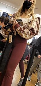 Blonde teen red leggings