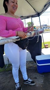 Juice lady in white tight jeans showing me her goods 2