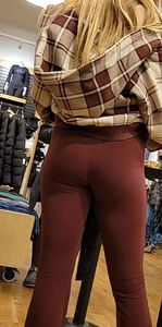 Blonde teen red leggings