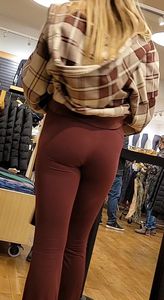 Blonde teen red leggings