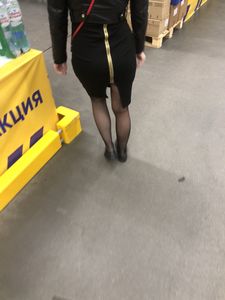 Nice legs in black pantyhose and hot ass in zipper skirt, hot chick on high heels at the supermarket creepshots