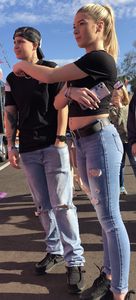 Sexy blonde lesbian in tight jeans