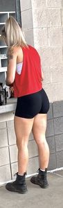Hot ass blonde in black spandex shorts - cashier mean mugging me
