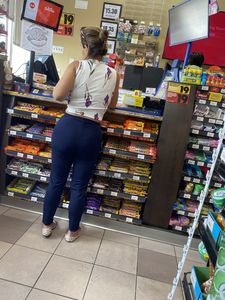 Short girl with Small Waist and Tight Pants bending over counter (OC)