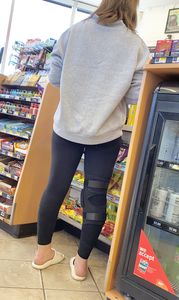 Leg brace girl shows round butt