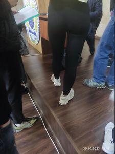 College girl wearing leggings closeups