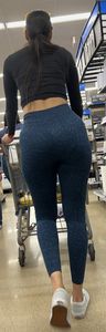 Slim latina in blue leggings squatting and shopping (oc)