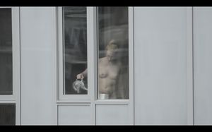 Topless chick in the window