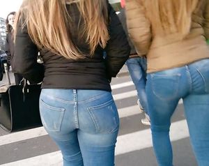 Tight jeans on a girls tight butt