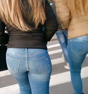 Tight jeans on a girls tight butt