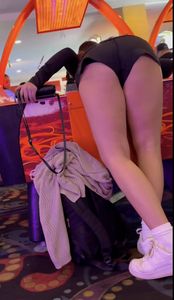 Sexy asian in lulu shorts with cheeks out