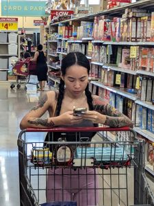 Tatted asian chick w/VTL in pink shorts