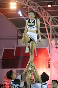 Bunch of athletic Thai cheerleaders at a competition