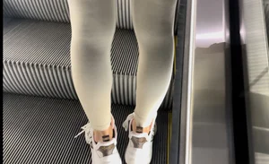 On the escalator Teen love her ass