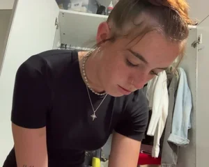 Cute Curvy Thin Woman Distracted While Tidying Room Candids