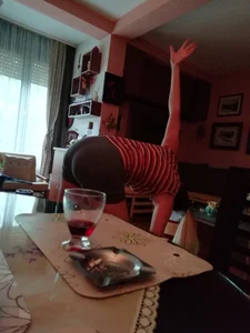 Skinny Girl in Spandex Sports Shorts Exercising at Home Creepshots