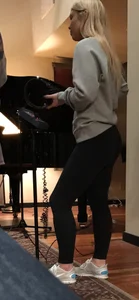 A hot blonde with beautiful smile and nice ass in leggings