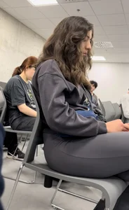 College Vpl Latina In Dark Grey Leggings Going Up The Stairs
