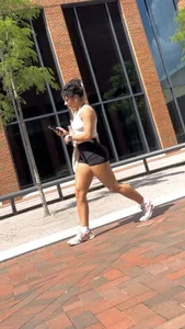 Curly Campus Brunette with amazing Bubble Butt in Tight Shorts (oc)