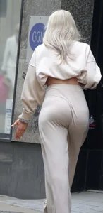 Blonde with large ass in loose lycra pants & hot blonde girl in short denim skirt