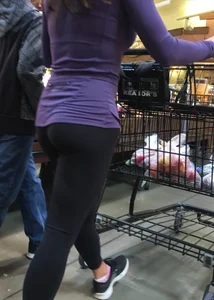 Big boobed brunette in leggings grocery shopping with a nice ass too