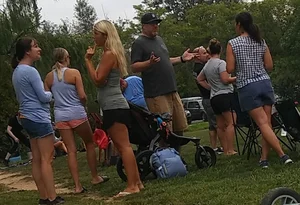 Blonde Candid Milf in Shorts and Sandals in a Park Creepshots Gallery