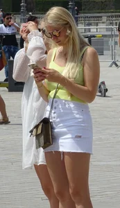 3 cute blondes in skirts and 1 see through dress