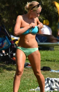 Various sexy girls in bikinis at the park