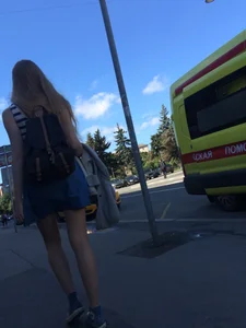 Girl in a Skirt With Sexy Skinny Legs Walking Down a Street Creepshots Collection