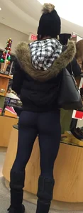 Muscular and Fit Ass and Legs in Black Tights Store Closeup Creepshots