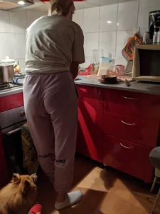 Milf in Loose Pants Standing in the Kitchen Home Booty Closeup