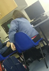 Candid Whale Tail Red Panties in College Classroom Photo