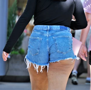 Fat ass in Jean Shorts