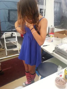 Sexy French girl with nice tits showing some cleavage and bra while working