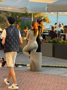 Fit curvy girls were chilling in the square