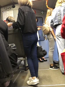 Skinny Girl in Tight Jeans Tram Creepshots