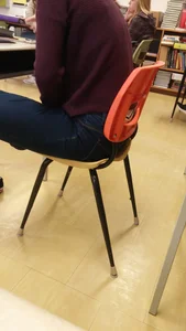 Female Student’s Panties Seen From Under Tight Jeans in Classroom