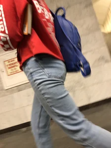 Teen in Blue Jeans Subway Candid