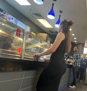 Fat booty brunette in tight black dress (oc)