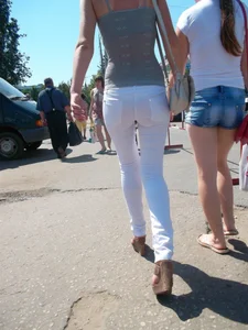 Milf with Big Ass in White Tight Pants Street Creepshot
