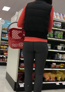 Skinny and tall milf shopping at Target in tight leggings