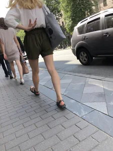 Girl in Skinny Legs and Sandals Street Candid Gallery