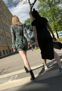 Hot Girl with Long Legs in a Dress Street Candid