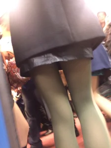 Girl in Green Pantyhose and a Skirt Subway Platform and Escalator Candids