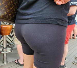 Milf in black Biker shorts
