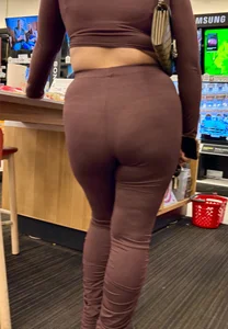 Thick Juicy Asian VPL in Dark Red Flare Pants (OC)