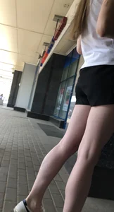 Sexy Legs in Black Denim Shorts Street Creepshot