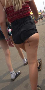 Blonde in jean short shorts