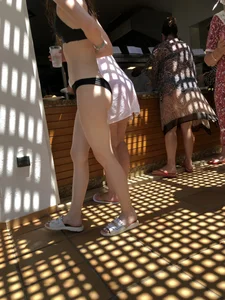 Skinny Girl with Pale Skin in Black Swimsuit Creepshot